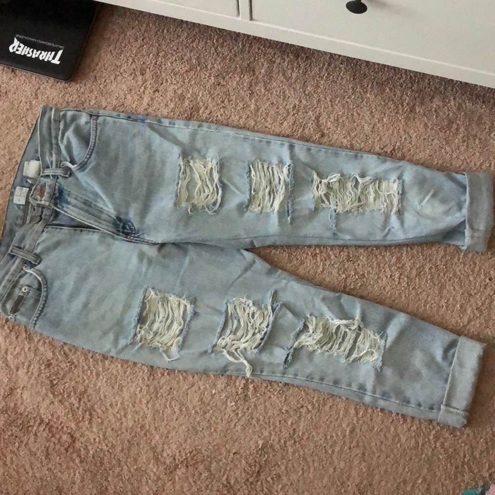 Calvin Klein high waisted, ripped jeans